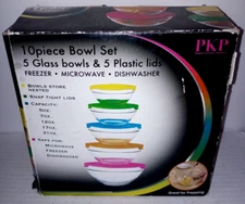 10 PC Glass Bowl Set w/ Lids by PKP - Safe for Dishwasher, Microwave, & Freezer