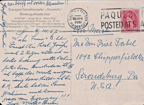 Error de matasellos - AÑO INVERTIDO - Southampton Paquebot HAMBURGO-ATLÁNTICO envío 1962 - Imagen 5 de 8