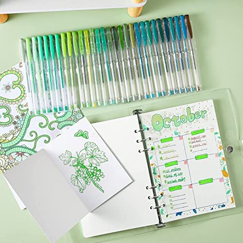 Gel Pens 30 Green Tone Gel Pens with 30 Refills for Adults 60 Pack Green Tone - Picture 7 of 8