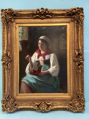 Oil on Canvas  Girl With Pearls  Signed, Ornate Frame 25 1/2 x31 1/2 