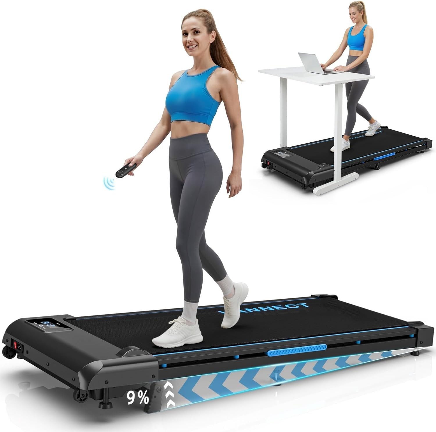 VANNECT 4-in-1 Walking Pad Treadmill 2.75HP 9%Incline 10KM/H Under Desk Home Gym