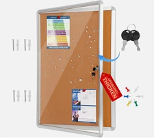 36" x 24" Enclosed Cork Bulletin Board Enclosed Notice Case Card Display Case
