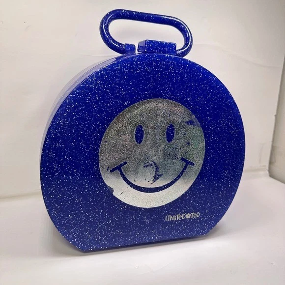 Limited Too Y2k 90s Blue Glitter Smiley Face Train Case Makeup Jewelry Organizer - Image 2 of 4
