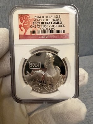 2014 Tokelau Year of the Horse Gilt 1oz Silver .999 NGC PF69 PR69