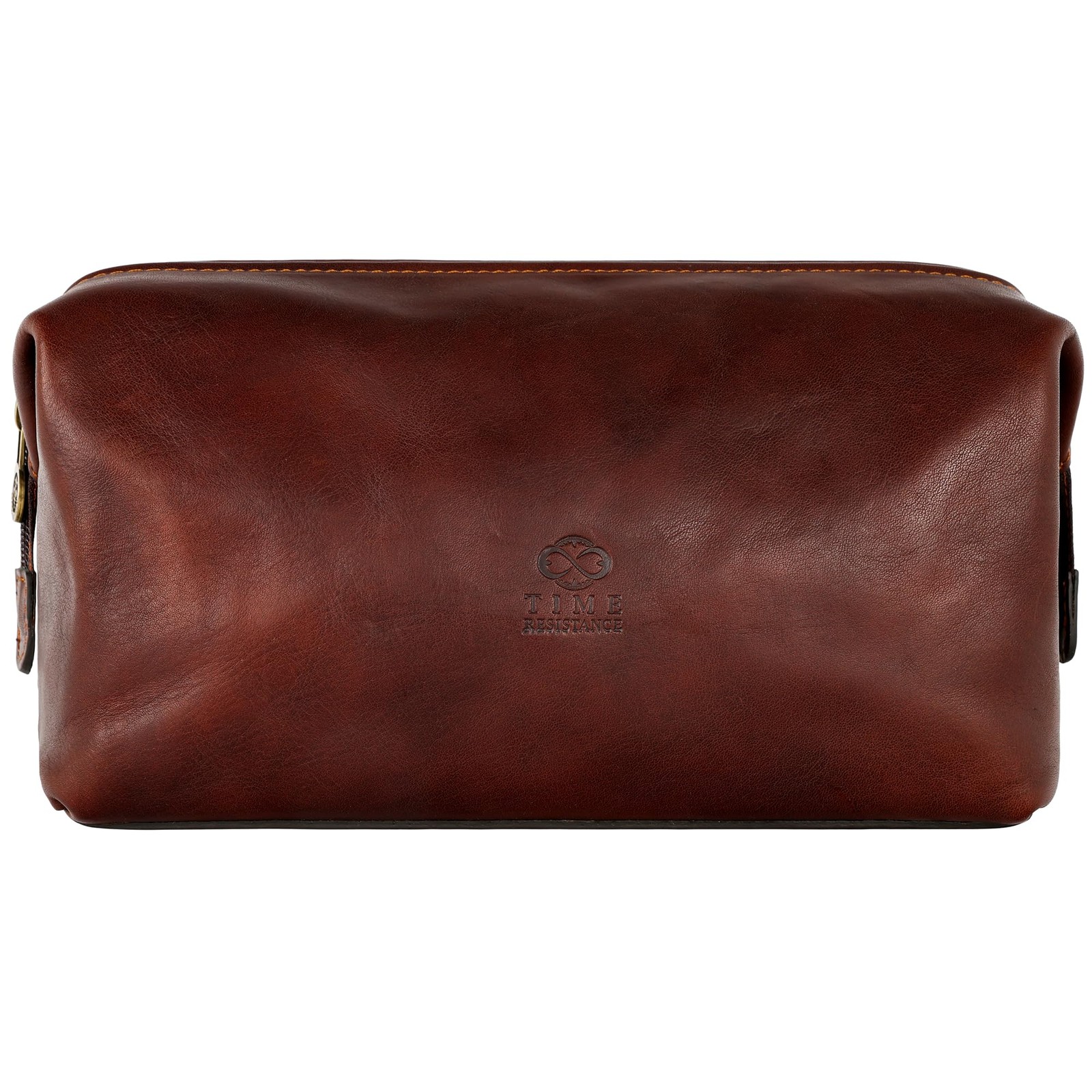 Italian Leather Toiletry Bag - Brown Cosmetic Case Dopp Kit