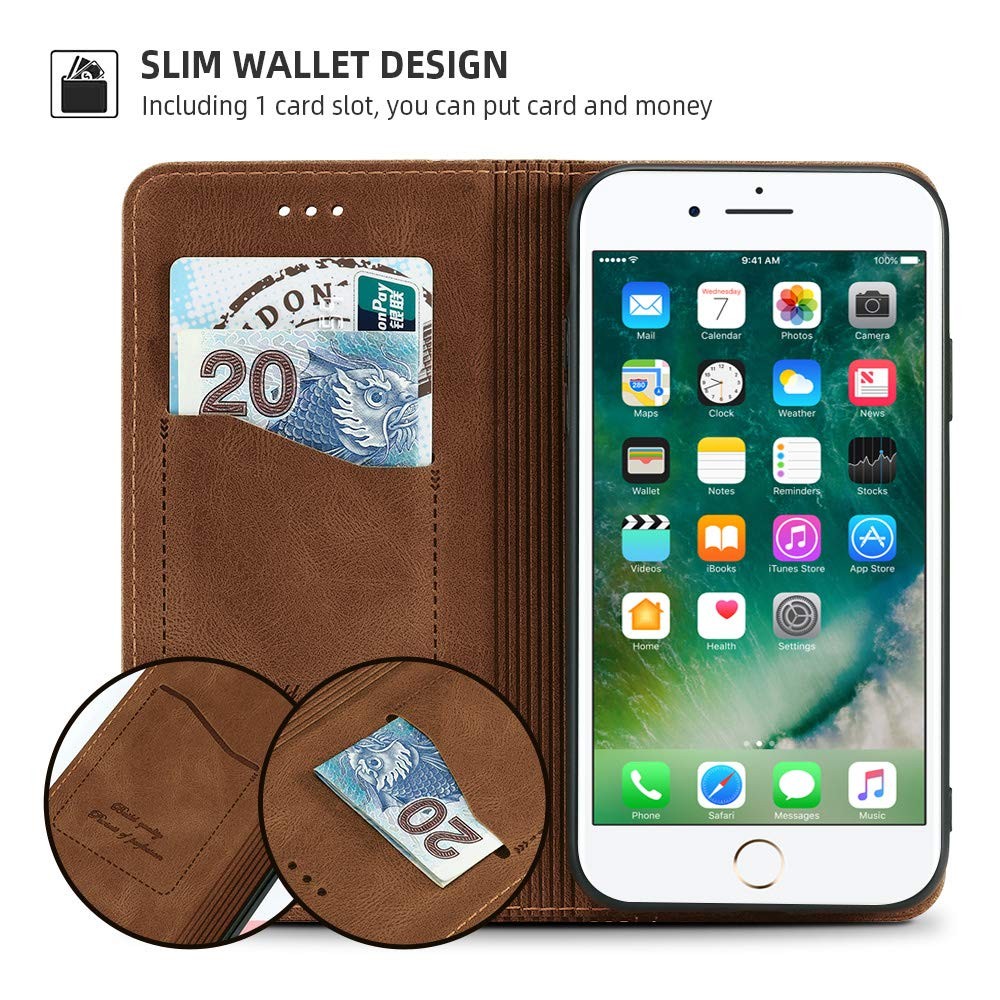 Coque iPhone 7 Plus noire étui en cuir compatible iPhone 8 Plus protection intégrale