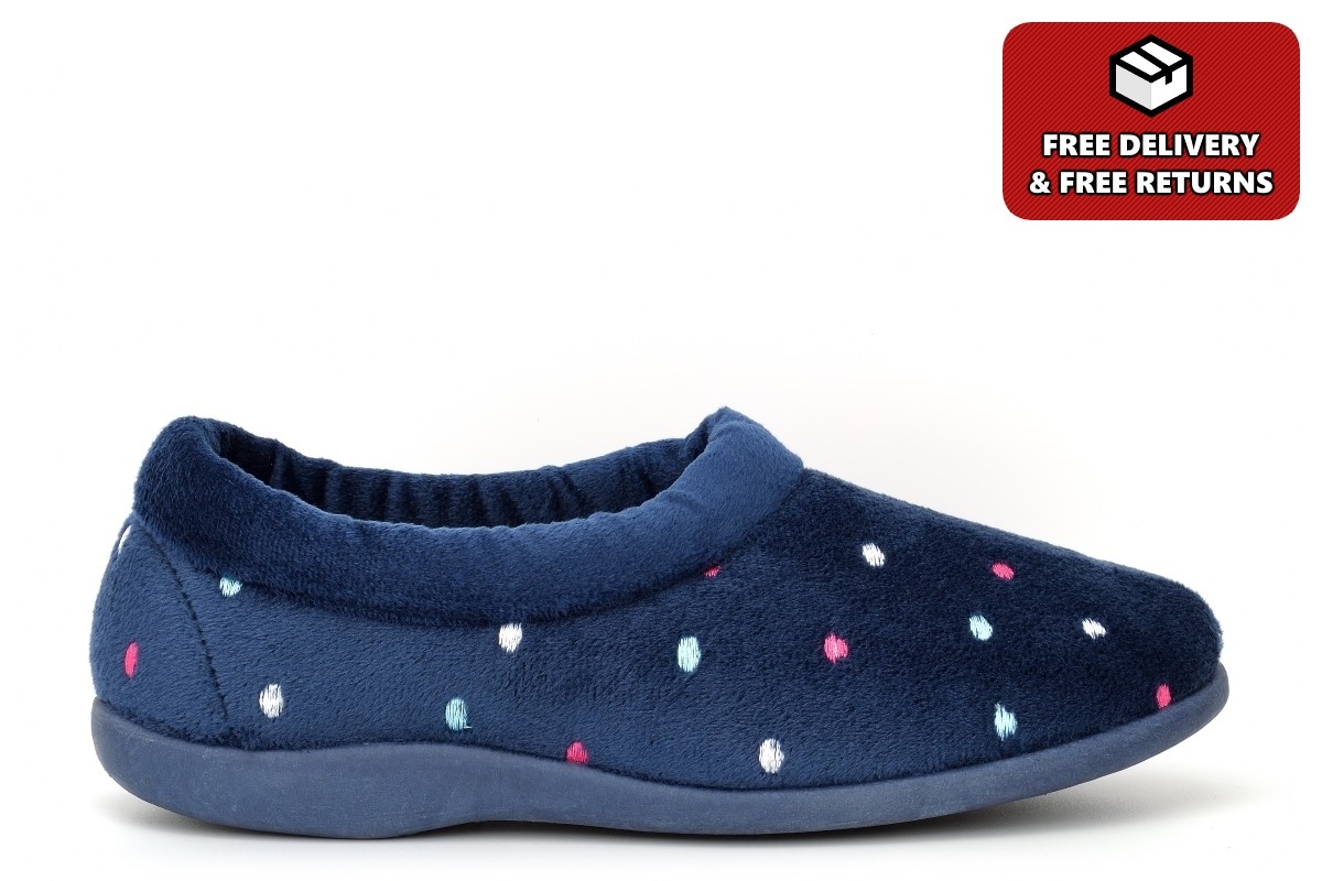 SAOLA Pantofole da donna ciabatte in memory foam collo intero suola in gomma slip on blu navy