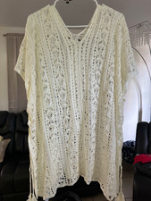CUPSHE White Floral Lace Swim Cover Up Kaftan Tunic Women  s One Size