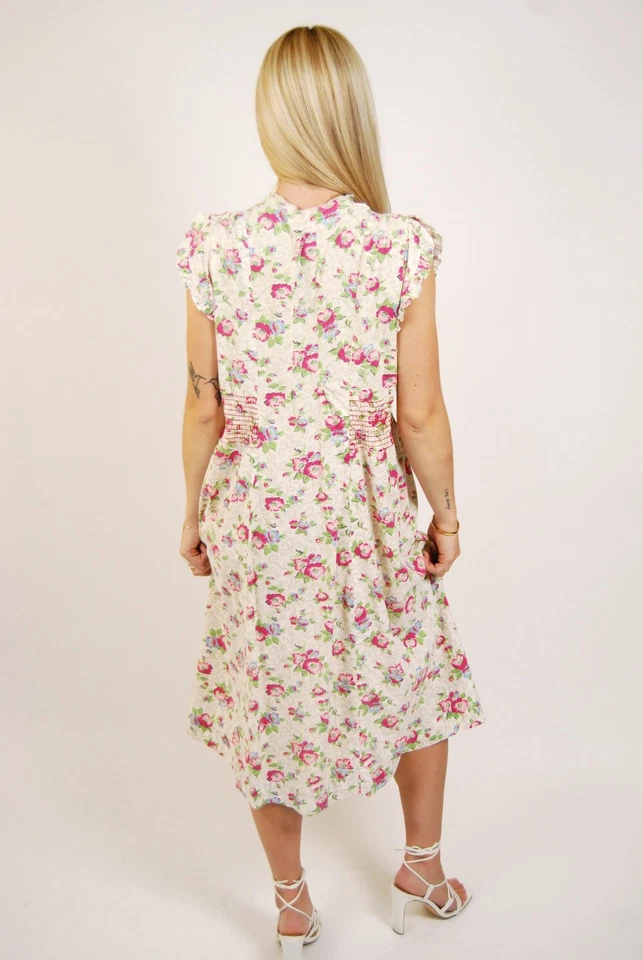 Vestido con Cremallera Años 50 (L) Grande Floral Vintage Midi Verde Rosa Informal Sweetheart Lindo Foto 3 de 4