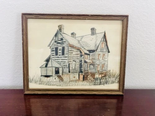 Wooden Framed Charcoal Bungalow Wall Art