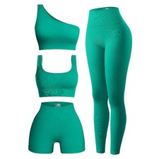 4 Piece Workout Sets For Women Ribbed Leggings Clothes Yoga Sets Active Wear ...