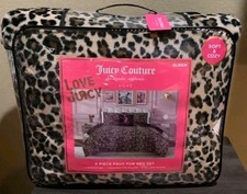Juicy Couture Plush Faux Fur Leopard Print 4pc QUEEN Comforter Set Soft & Cozy