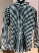 Ralph Lauren Golf Crest Logo Tilden Shirt  M Blue Green Plaid Preppy Ivy Classic