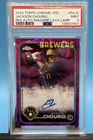 2024 Topps Chrome Magenta Purple Lamp Lava Jackson Chourio RC AUTO /299 PSA 9