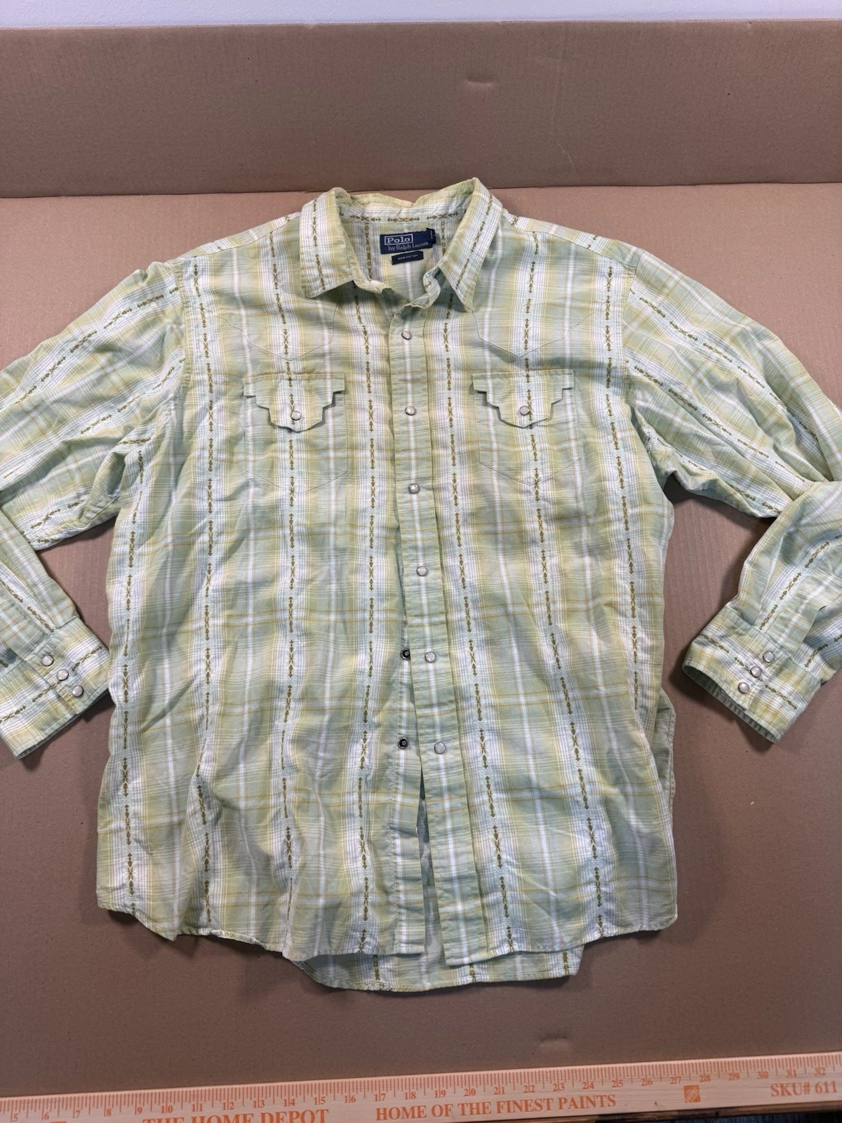 Polo Western Shirt Mens XL Pearl Snap Green, Ralph Lauren