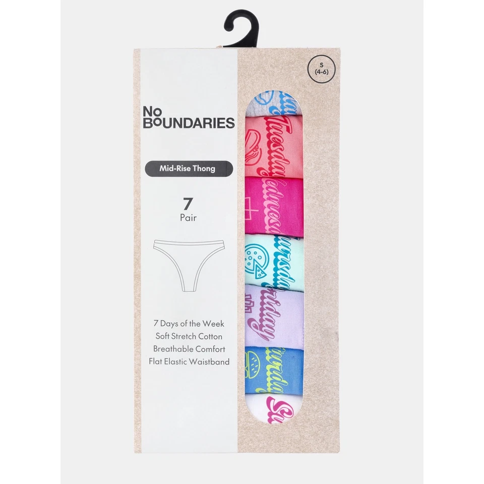 No Boundaries Junior Cotton Days of the Week Thong Panties 7 Pack XS (0-2) - Image 2 of 4