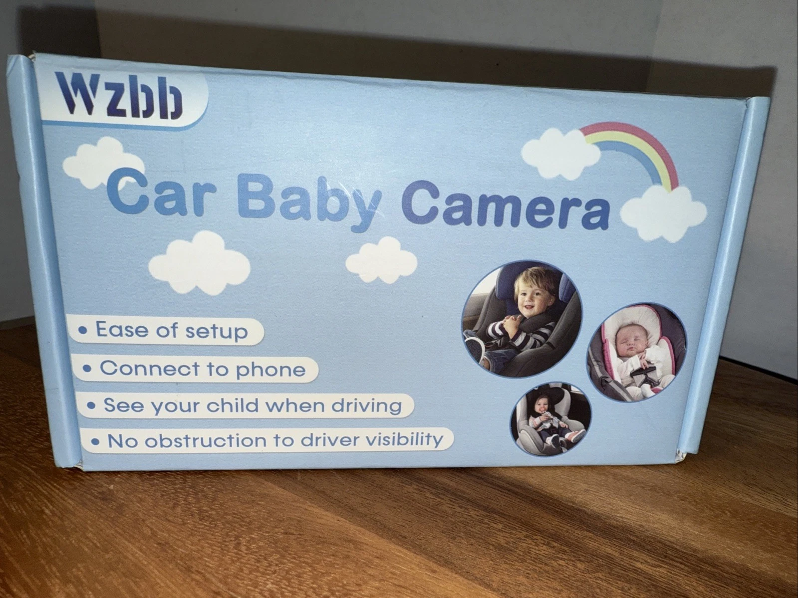 WZBB Wireless Car Baby Camera for Backseat Battery Powered Easy Install Black