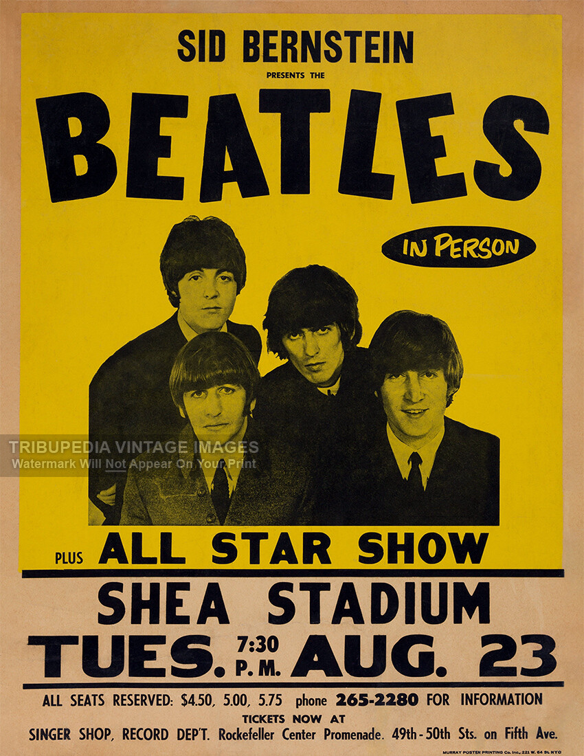 1966 THE BEATLES Concert Advertising Poster * Shea Stadium