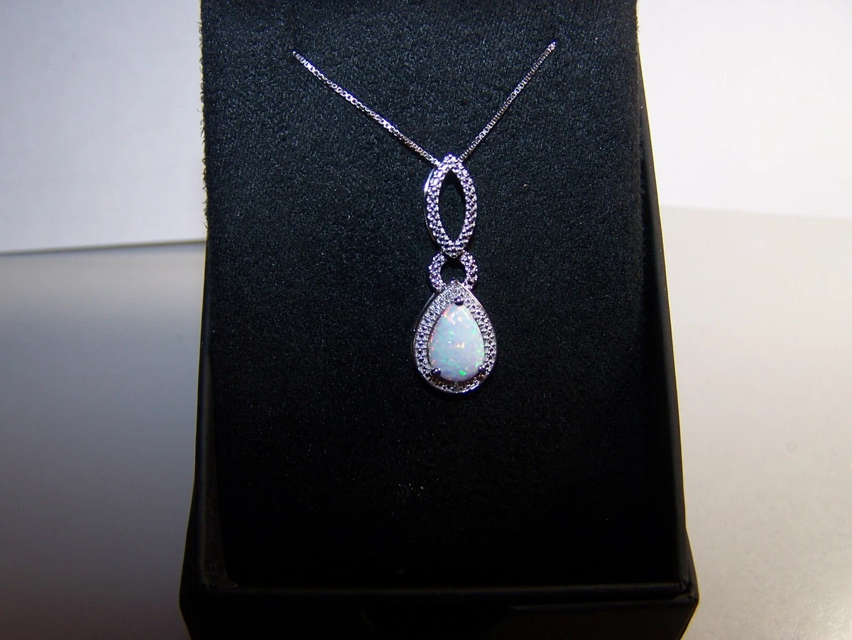 KAY ZALES JEWELERS LAB CREATED 2 CARAT FIRY OPAL TEARDROP PENDANT AND CHAIN