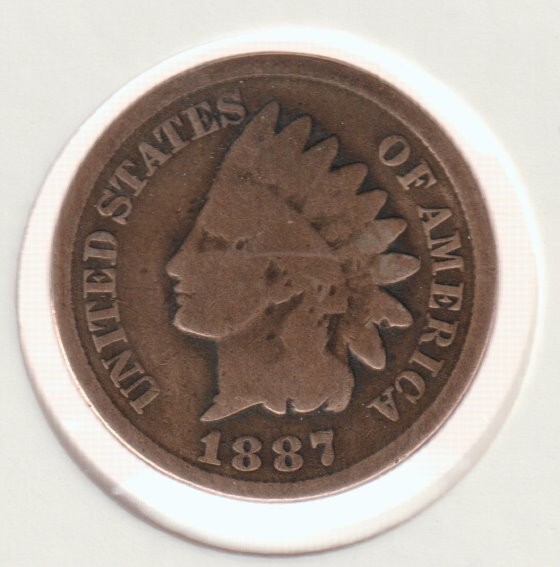 Rare Old 1887 Native American Indian Head Penny Cent US Coin Collection Old West