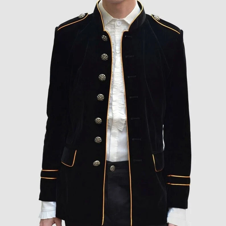 Mens black military style jacket discount