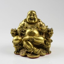 Buddha, Gl&uuml;cksbuddha Messing, Buddha Skulptur, Messingfigur Buddha goldfarben