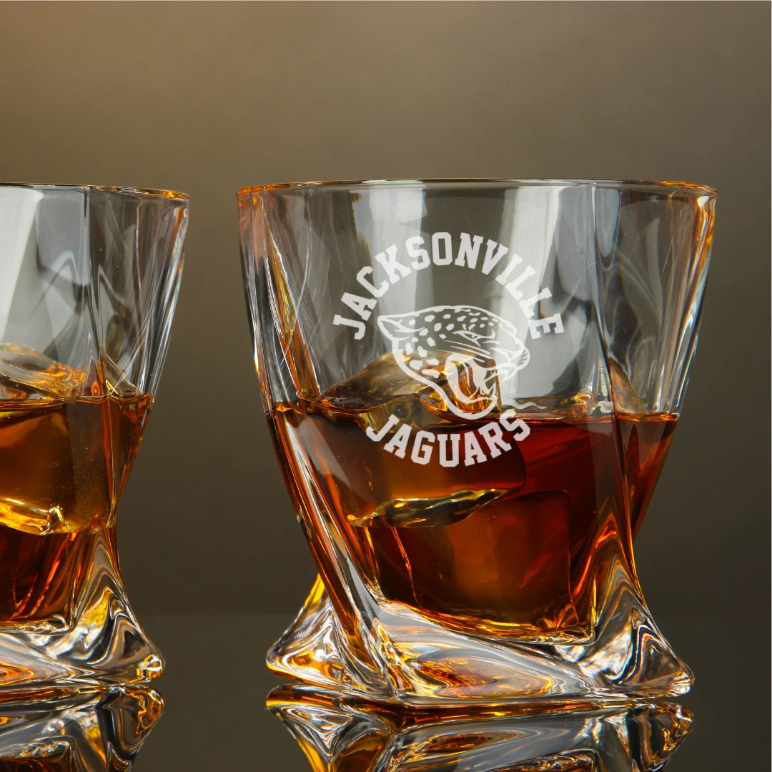 Engraved Jacksonville Jaguars Whiskey Glass - Twisted Whiskey Glasses