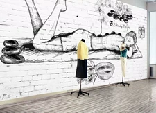 3D Sketch Girl ZHUA137 Wallpaper Wall Murals Removable Self-adhesive Ann 24