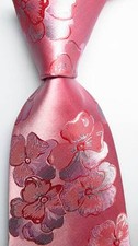 New Classic Floral Pink White Gray JACQUARD WOVEN Silk Men's Tie Necktie
