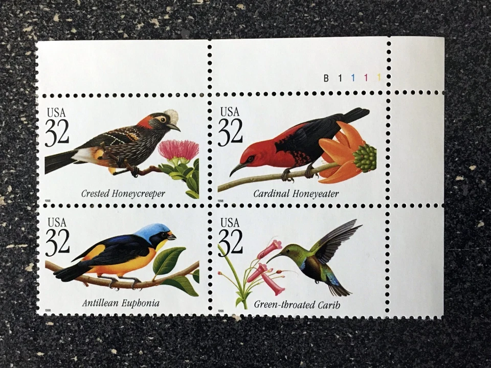 1998USA #3222-3225 32c Tropical Birds - Plate Block of 4  Mint - Image 2 of 2