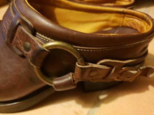 Frye 70760 Ladies USA Russet Leather Belted Biker Harness Mules Clogs 8.5 M - Picture 15 of 20