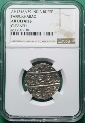 AH1216/39 INDIA RUPEE FARRUKHABAD SILVER NGC AU DETAILS CLEANED