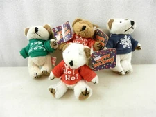4 Christmas Miniature Plush Bears 'Happy Holidays' Jointed Novelty Inc, PA  S14
