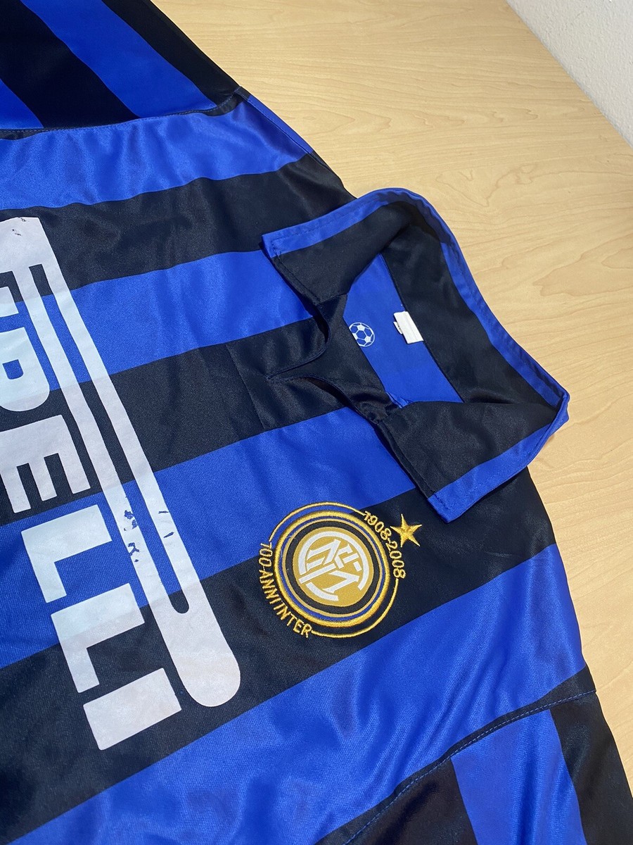 ウェア Inter Milan Open Collar Soccer Uniform INTER MILAN 2007 2008 Official Home Jersey Adriano #10 L/S Size M