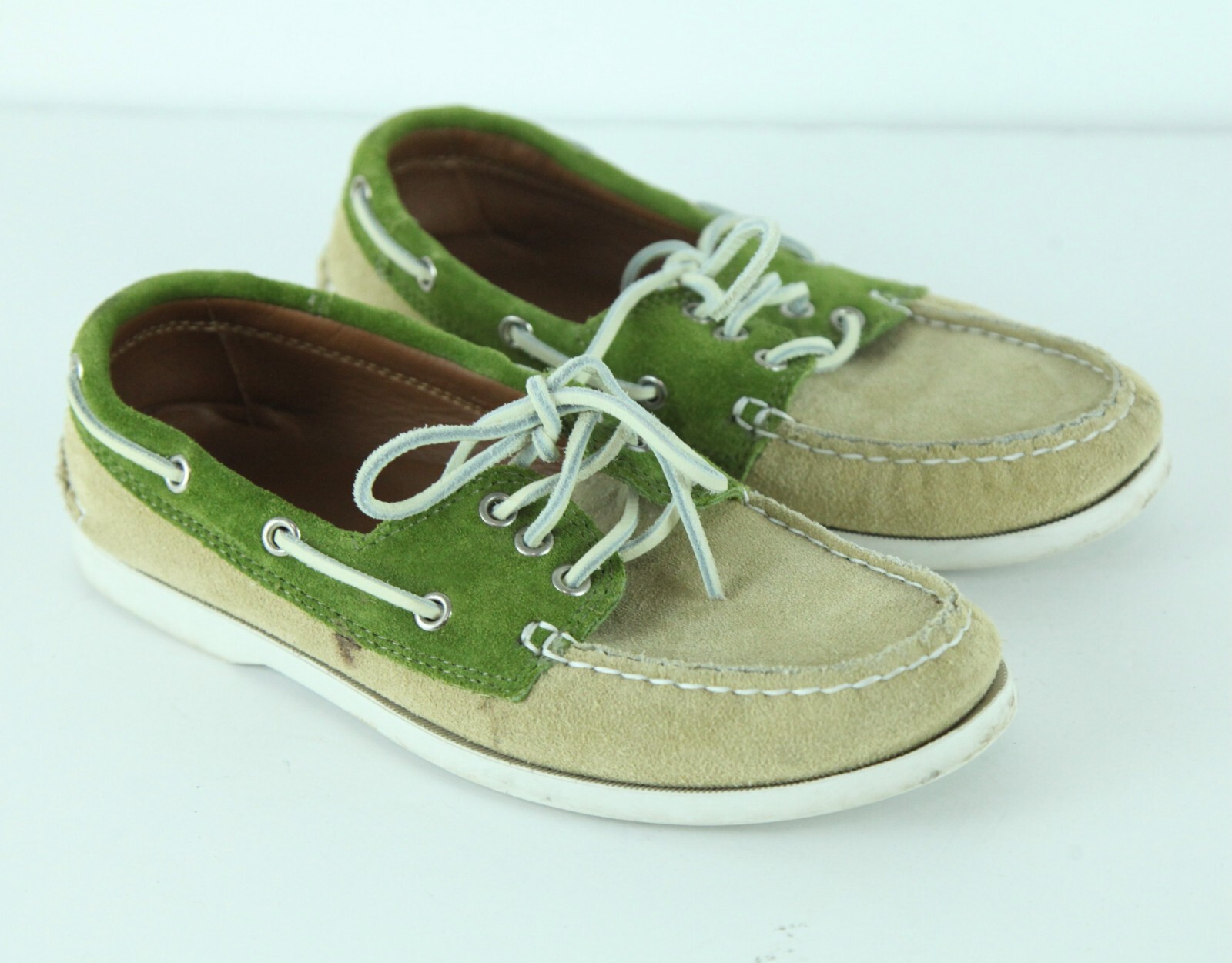 Suede Boat Shoes Sand Green Tan Mens 