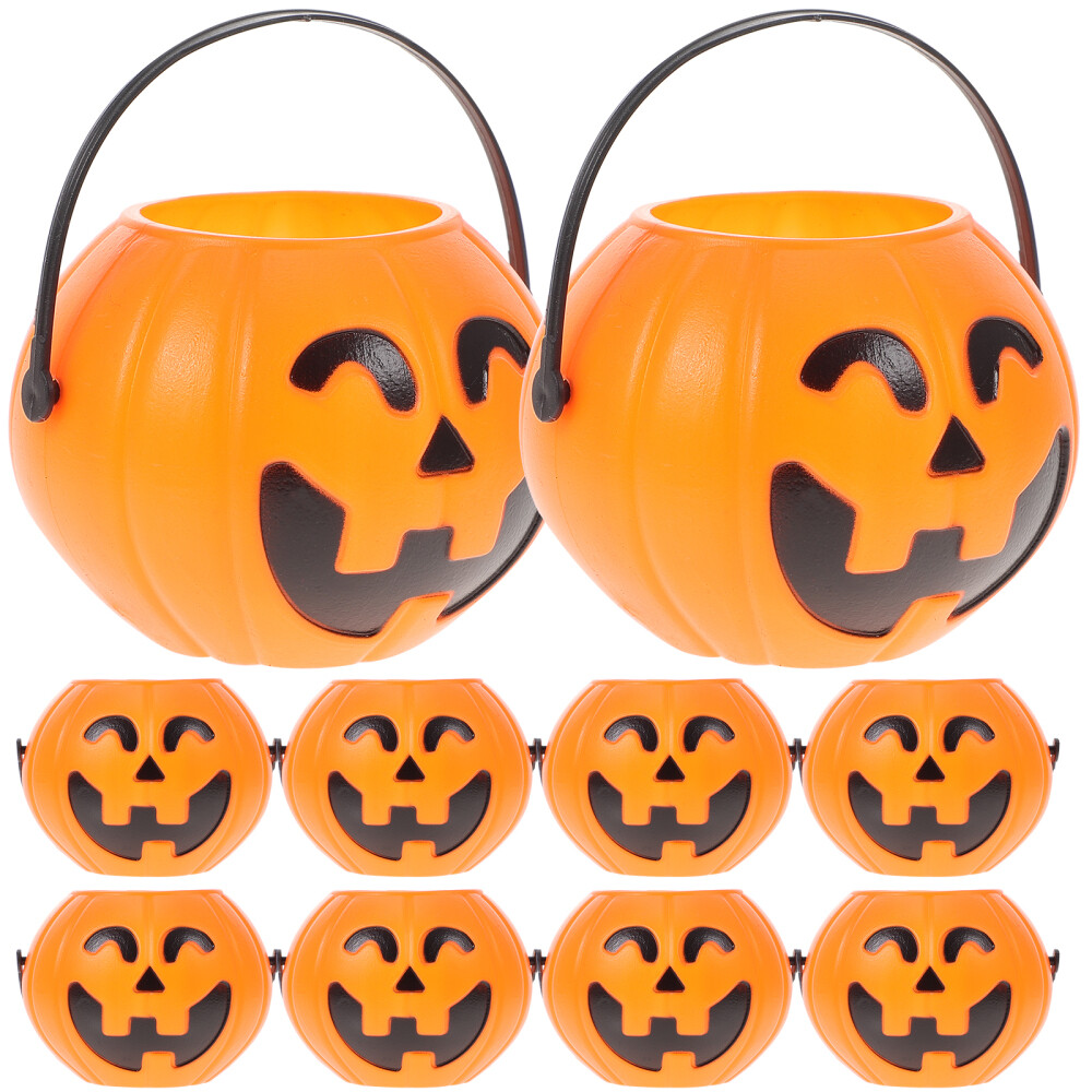 10 Mini Pumpkin Buckets Halloween Candy Holders Orange Plastic eBay