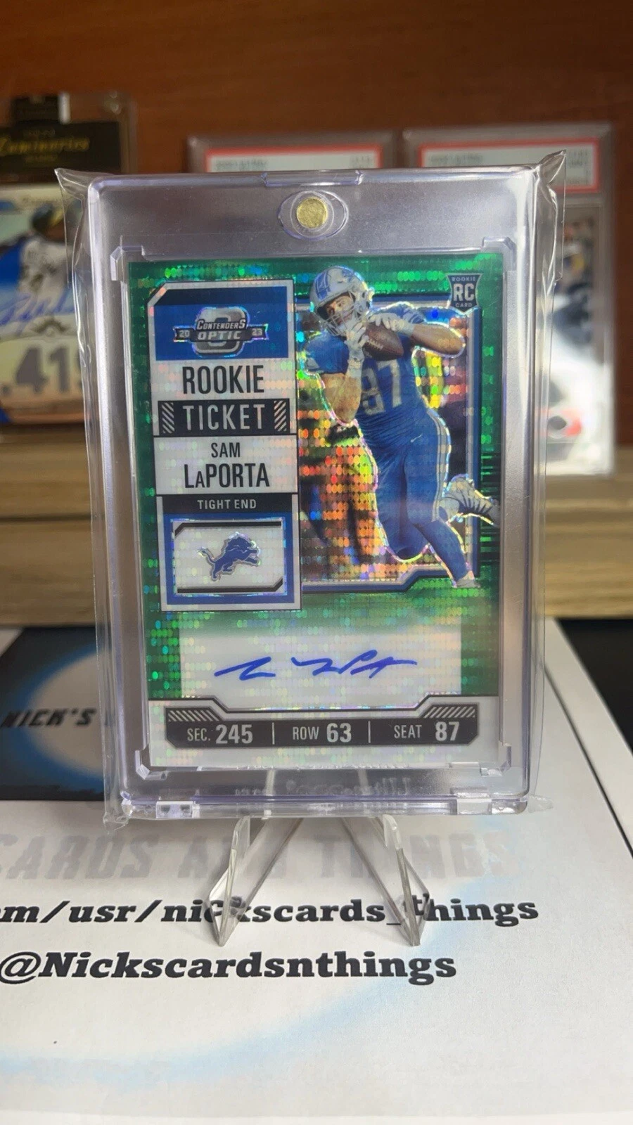 Sam LaPorta 2023 Panini Contenders Optic Green Pulsar Rookie ticket Auto /30📈📈