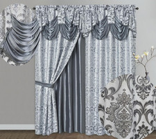 Cortinas Plata Para Sala Elegantes Con Cenefas De 2 Paneles 54 X 90 Modernas Set