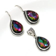 Mystic Quartz 925 Silver Plated Handmade Pendant & Earrings Set of 25"