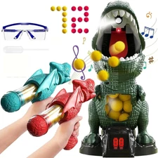Movable Dinosaur Shooting Toys with 2 Air Pump Gun, 72 Foam Bullets,Score Record