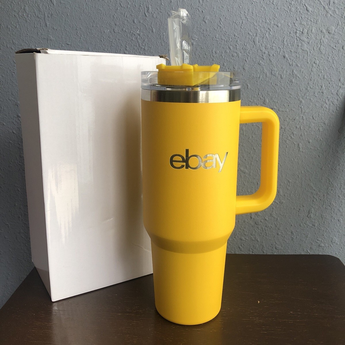 New Branded Swag Yellow 40 oz Travel Cup Mug Silver Etching