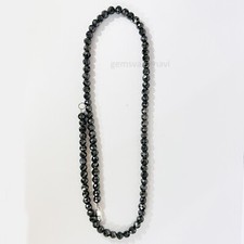 6 mm Black Diamond Beads Necklace 24 Inches Round Faceted With Certificate