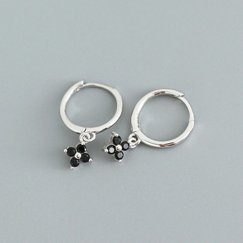 925 Sterling Silver Tiny CZ Flower Huggie Hoop Dangle Drop Earrings A1248 - Picture 15 of 24
