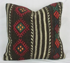 Brown Red White Decorative Turkish Kilim Pillow Cover 18" BrownKilim Sofa Pillow