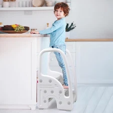 Toddler 3 Step Stool Tower Children Learning Helper Stool with Side Handles