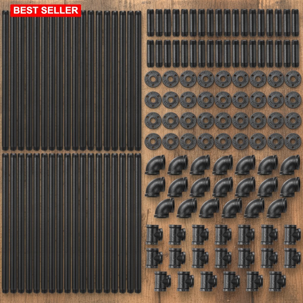Black Iron Pipe Fitting Set 148 Pcs 1/2 In 36 Floor Flanges 20 Tees Industrial
