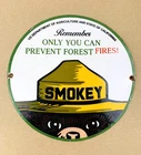 VINTAGE HELP SMOKEY 12" PREVENT FOREST FIRES GASOLINE PORCELAIN OIL GAS AD SIGN