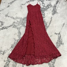 Fame & Partners Red Lace Maxi Dress Open Back Strappy Formal Sz US 4