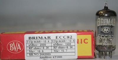 1x Brimar ECC82/12AU7 Top Ring Getter Made in England Amplitrex Tested