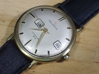 PUW 463 Helbros 17 Jewel Men's Manual-Wind Wristwatch runs Day/Date
